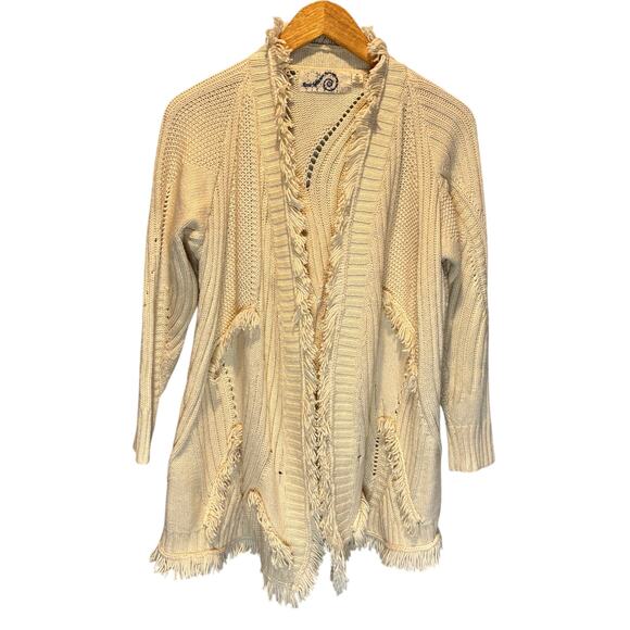 Anthro Rosie Neira Cream Fringe Cardigan Sweater - size Small - Picture 1 of 6